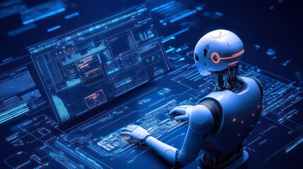 Poster - Developing an AI chatbot AI programming programmer computer cybersecurity cybercrime hacking internet internet digital technology metaverse data cyber security crypto coin gameFi NFT game concept.
