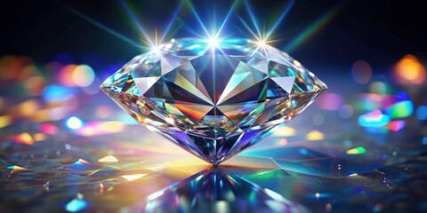 Diamond facets reflecting abstract diffraction pattern in a render, diamond, facets, abstract, diffraction, background