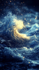 Wall Mural - mesmerizing view of ocean waves gently rolling under a starry night sky, with a dreamy blurred backg