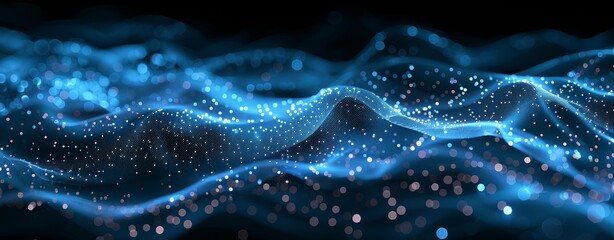 Aufkleber - Futuristic Blue Digital Waves with Glowing Particles on Dark Background