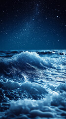 Wall Mural - mesmerizing view of ocean waves gently rolling under a starry night sky, with a dreamy blurred backg