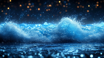 Wall Mural - mesmerizing view of ocean waves gently rolling under a starry night sky, with a dreamy blurred backg