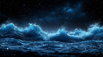 Wall Mural - mesmerizing view of ocean waves gently rolling under a starry night sky, with a dreamy blurred backg