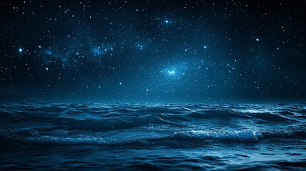 Wall Mural - mesmerizing view of ocean waves gently rolling under a starry night sky, with a dreamy blurred backg