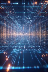 Poster - Stunning Abstract Digital Network Perspective with Glowing Lines and Dots Creating a Futuristic Virtual Environment Background for Technology and Science Concepts