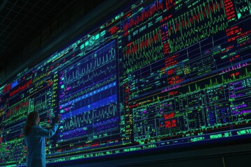 Poster - Advanced Medical Data Analysis and Monitoring System in a High-Tech Healthcare Environment with Colorful Digital Displays and User Interaction