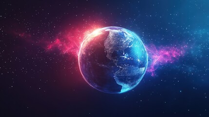 Wall Mural - earth with neon glow and starry background