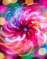 Poster - Colorful Swirls of Light in Abstract Form with Bright Bokeh Effects Creating a Dreamy Atmosphere for Backgrounds and Creative Designs