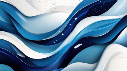 Poster - Abstract Blue Waves Design with Smooth Curves and Fluid Motions, Featuring Shades of Navy, Turquoise, and White, Perfect for Modern Backgrounds and Creative Projects