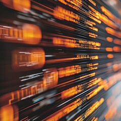 Poster - Abstract digital background displaying vibrant glowing data streams in motion, depicting intense energy and technology innovations with vivid orange lights against a dark backdrop.
