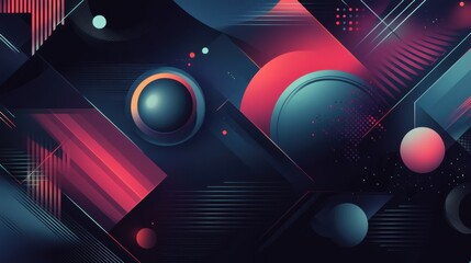 Poster - Abstract geometric background with vibrant shapes and colors in a modern digital art style, showcasing circles, lines, and gradients for artistic projects