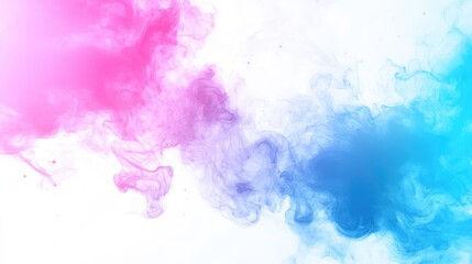 Poster - Colorful Swirls of Pink and Blue Smoke on a White Background Creating an Ethereal and Dreamlike Atmosphere for Artistic Projects and Backgrounds