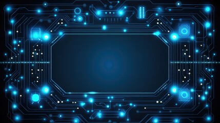 Poster - Futuristic Abstract Technology Background with Neon Circuit Board Elements and Glowing Lights for Digital and Tech Designs