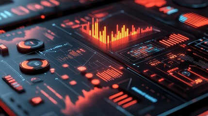Poster - Futuristic Dashboard Interface Displaying Data Trends and Analytics in Vivid Red and Black Colors with Interactive Elements