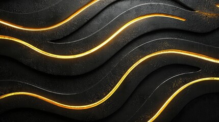 Poster - Abstract modern wall texture with flowing lines illuminated with warm light on dark background creating a striking visual effect ideal for contemporary design projects