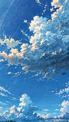 Wall Mural - Bright Blue Sky with Gentle Clouds in a Peaceful Scene Anime Wallpaper Illustration