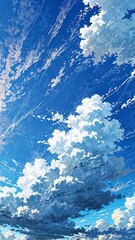 Wall Mural - Soothing Blue Sky and Cloudscape Art for Relaxing Vibes Anime Wallpaper Illustration