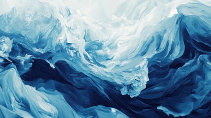 Poster - Abstract Ocean Waves in Shades of Blue and White with Fluid Texture Capturing the Essence of the Sea and Its Dynamic Movement Creating an Artistic Impression