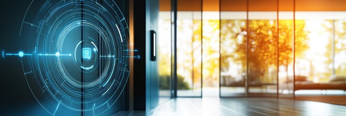 Poster - The entrance showcases cutting-edge security technology with cameras, motion sensors, and a fingerprint scanner, ensuring safety and convenience. Generative AI