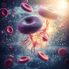 Poster - A Stunning Visualization of Red Blood Cells Surging Through a Mysterious Vascular Network with Bubbles of Energy and Light in a Dark Space Environment
