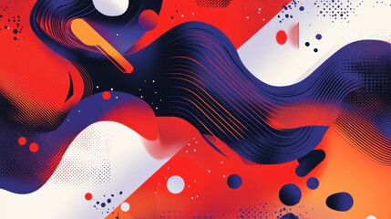 Poster - Vibrant Abstract Composition Featuring Dynamic Waves, Geometric Shapes, and Bold Colors for Creative Background or Design Projects