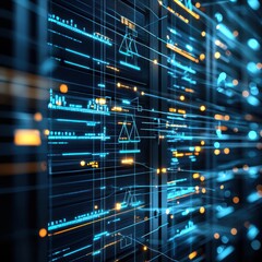 Aufkleber - abstract digital background featuring futuristic data visualization with neon elements and geometric