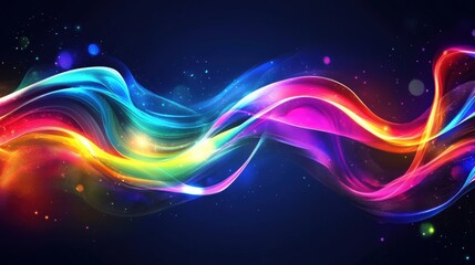 Poster - Colorful Abstract Wave Background with Soft Light Effects and Blurred Bokeh in Vibrant Shades of Blue, Pink, Green, and Yellow for Creative Designs and Digital Artwork