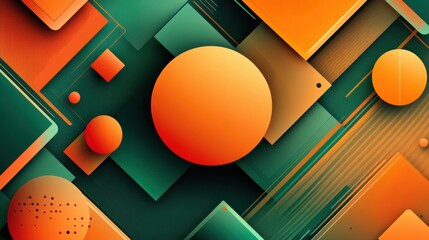Poster - Abstract Geometric Composition Featuring Orange Circles and Green Background with Rectangles and Textured Patterns for Creative Design Projects