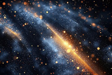 Poster - Abstract Background with Glowing Particles and Sparkling Dust, Cosmic Aesthetic, Futuristic Bokeh Effects in Dark Space Environment for Creative Designs