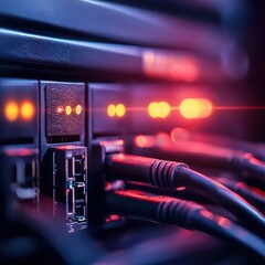 Poster - Close-Up of Network Switch with Ethernet Cables in Data Center Highlighting Connectivity, Technology, and Modern Infrastructure in Digital Age