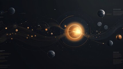 Wall Mural - abstract space illustration featuring celestial bodies, planets, stars, and dynamic lines representi