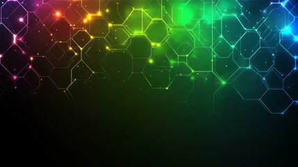 Wall Mural - colorful hexagonal abstract background with glowing neon lights and futuristic digital network desig