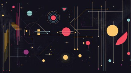 Poster - Abstract Geometric Background Featuring Colorful Shapes, Lines, and Stars for Creative Design Projects, Presentations, or Digital Art Applications
