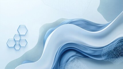 Poster - Abstract Background with Flowing Waves and Geometric Elements in Soft Blue Tones, Ideal for Modern Designs and Creative Projects