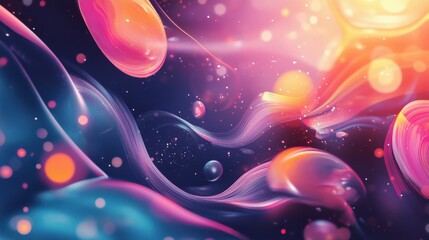 Wall Mural - abstract colorful waves with bubbles and soft glow creating a dreamy background for creative project