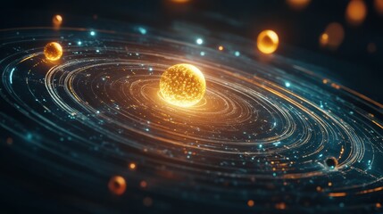 Wall Mural - abstract depiction of cosmic elements in a vibrant universe, showcasing glowing orbs, swirling light