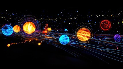 Wall Mural - stunning cosmic scene featuring colorful planets orbiting in a starry universe with vibrant lights a