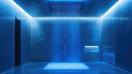 Aufkleber - A sophisticated bathroom showcases a smart shower with a touch panel for precise temperature adjustments in a contemporary setting. Generative AI
