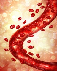 Poster - Abstract representation of flowing blood cells in a bright and vibrant background, symbolizing life, health, and vitality in a creative and artistic manner