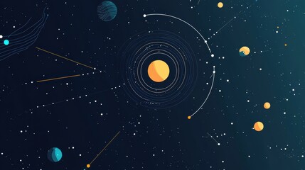 Wall Mural - abstract cosmic illustration featuring celestial bodies and orbiting planets with vibrant colors aga