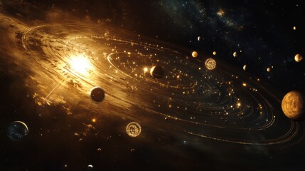 Wall Mural - stunning cosmic scene featuring bright stars, colorful planets, and spiraling galaxies in a vibrant 