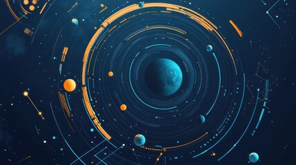 Wall Mural - Captivating Digital Artwork Illustrating a Cosmic Scene with Planets and Orbits in Vibrant Colors, Showcasing the Beauty of Space and Galactic Design Elements