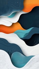 Poster - Abstract Wave Pattern Design with Fluid Shapes in Blue, Orange, and White Colors for Modern Graphic Backgrounds and Textures for Creative Projects