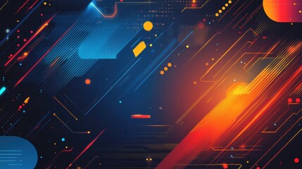 Poster - Abstract Digital Background with Geometric Shapes and Colorful Light Rays, Ideal for Technology Themes, Futuristic Designs, and Creative Projects