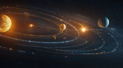 Wall Mural - stunning digital art depicting a vibrant solar system with radiant planets and glowing rings in a co