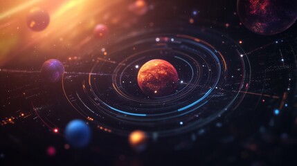 Wall Mural - stunning cosmic scene featuring colorful planets and dynamic orbits in a vibrant nebula with glowing