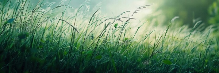 Leinwandbilder - The lush green meadow features tall grasses swaying gently, interspersed with healthy soybean plants basking in the sunny warmth. Generative AI