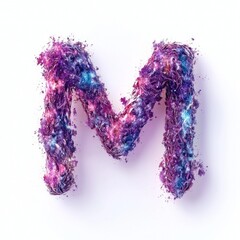 Aufkleber - letter M artistically crafted swirling cosmic materials showcasing blend bright colors pure white surface making it visually striking and imaginative.