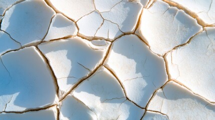 Poster - The close-up reveals intricate cracks in white paint, showcasing a unique texture and natural light that highlights the surface details