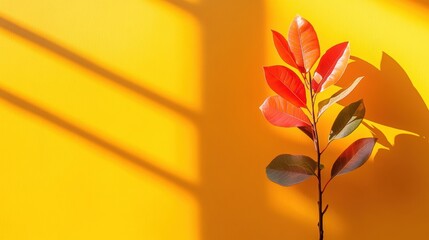 Aufkleber - Colorful autumn leaves elegantly display soft shadows against a bright orange backdrop, showcasing the beauty of fall light